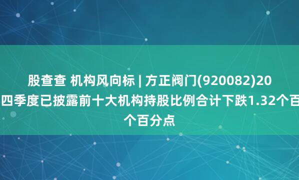 股查查 机构风向标 | 方正阀门(920082)2024年四季度已披露前十大机构持股比例合计下跌1.32个百分点