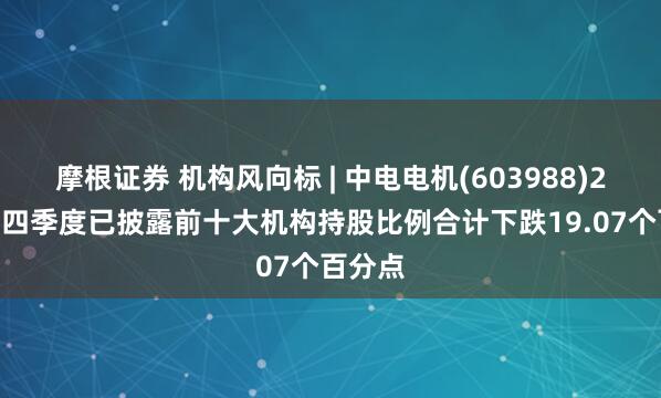 摩根证券 机构风向标 | 中电电机(603988)2024年四季度已披露前十大机构持股比例合计下跌19.07个百分点