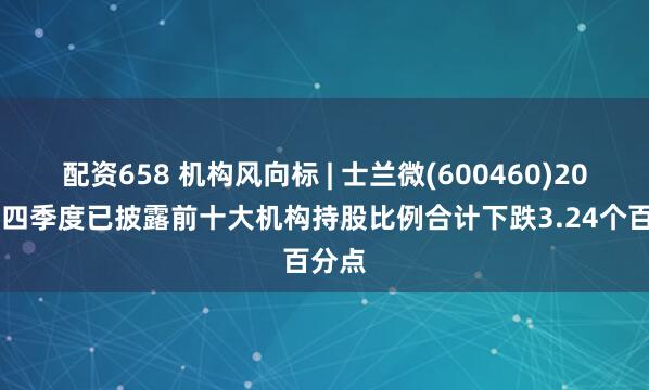 配资658 机构风向标 | 士兰微(600460)2024年四季度已披露前十大机构持股比例合计下跌3.24个百分点